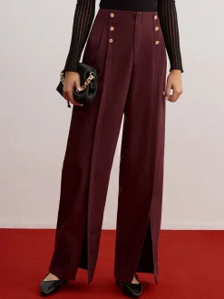 Online Button Decor Split Wide-Leg Pants Pants|Bottoms
