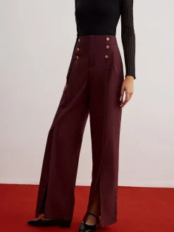 Online Button Decor Split Wide-Leg Pants Pants|Bottoms