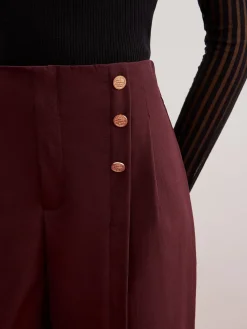 Online Button Decor Split Wide-Leg Pants Pants|Bottoms