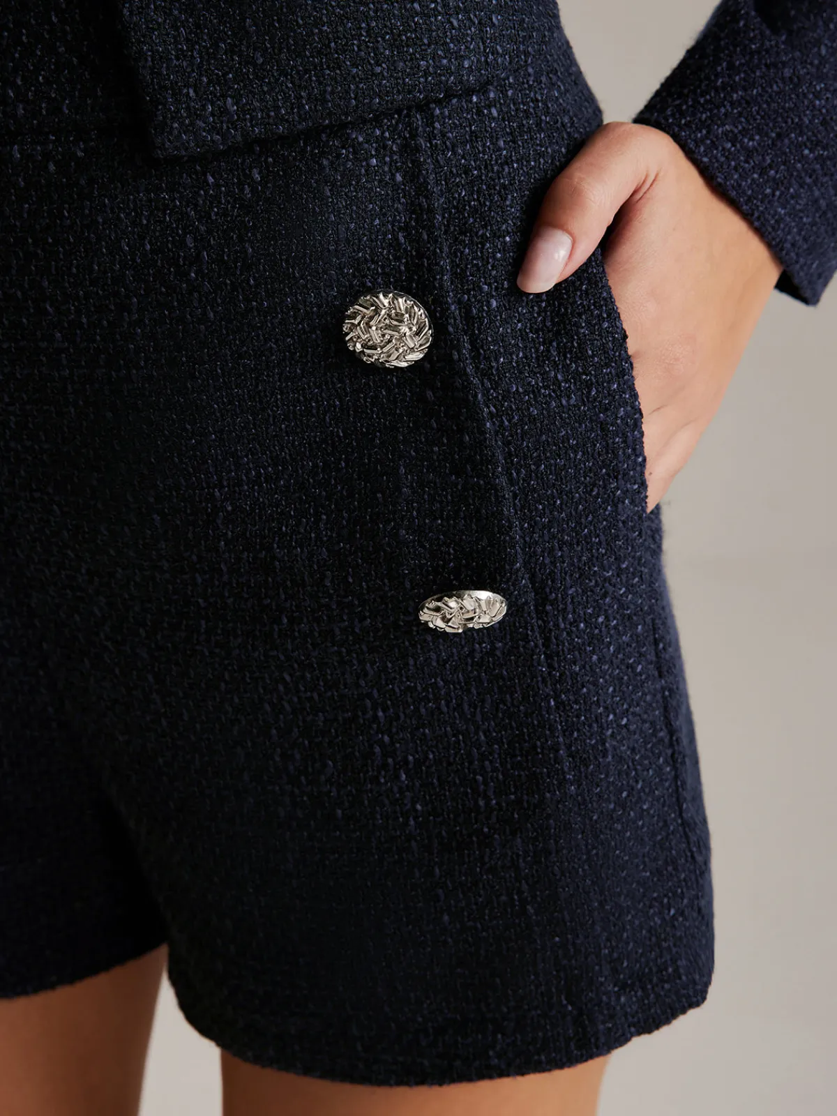 Button Decor Tweed Shorts Shorts|Matching Sets