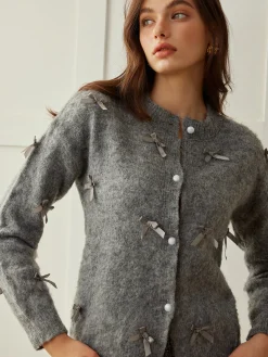 Clearance Button Down Bow-Decor Cardigan Cardigans|Sweaters & Cardigans