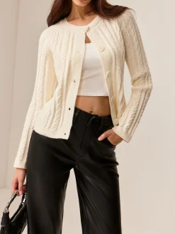 Sale Button Down Cable Knit Outerwear Sweater Tops|Outerwear