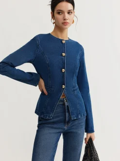 Sale Button Down Denim Slim Blouse Blouses & Shirts|Denim