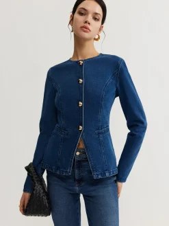 Sale Button Down Denim Slim Blouse Blouses & Shirts|Denim