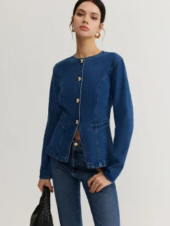Sale Button Down Denim Slim Blouse Blouses & Shirts|Denim
