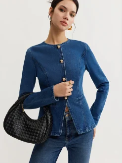 Sale Button Down Denim Slim Blouse Blouses & Shirts|Denim
