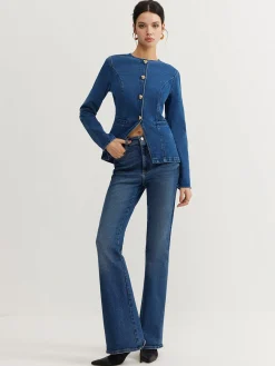 Sale Button Down Denim Slim Blouse Blouses & Shirts|Denim