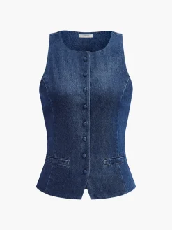 Online Button Down Denim Tank Top Tank Tops & Camis|Denim