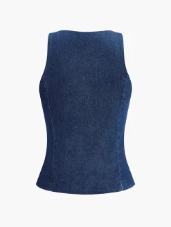 Online Button Down Denim Tank Top Tank Tops & Camis|Denim