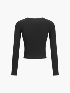 Discount Button Down Long Sleeve Crop Shirt Sweater Tops|Crop Tops