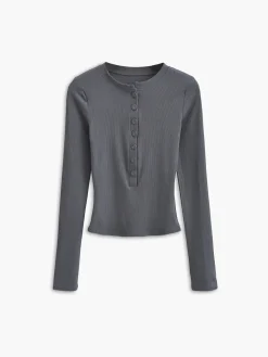 Discount Button Down Long Sleeve Crop Shirt Sweater Tops|Crop Tops