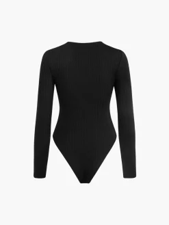 Hot Button Down Rib Long Sleeve Bodysuit Bodysuits|Bodysuits