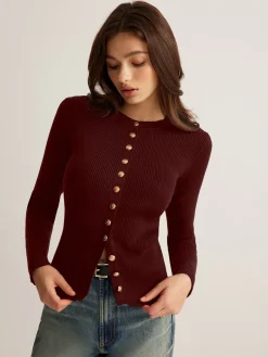 Discount Button Down Skinny Knit Top Sweater Tops|Sweaters & Cardigans