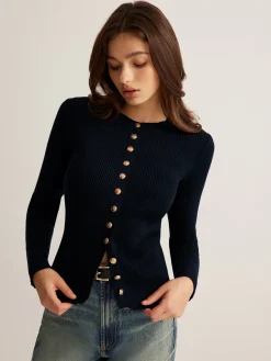 Discount Button Down Skinny Knit Top Sweater Tops|Sweaters & Cardigans