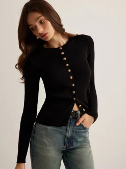 Discount Button Down Skinny Knit Top Sweater Tops|Sweaters & Cardigans