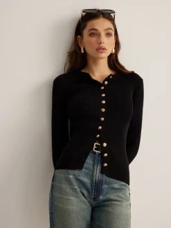 Discount Button Down Skinny Knit Top Sweater Tops|Sweaters & Cardigans