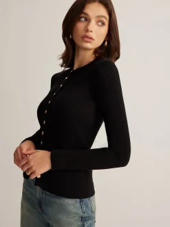 Discount Button Down Skinny Knit Top Sweater Tops|Sweaters & Cardigans