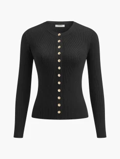 Discount Button Down Skinny Knit Top Sweater Tops|Sweaters & Cardigans