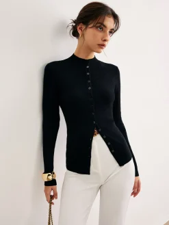 Outlet Button Down Skinny Knit Top Sweater Tops|Sweaters & Cardigans