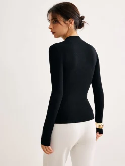 Outlet Button Down Skinny Knit Top Sweater Tops|Sweaters & Cardigans