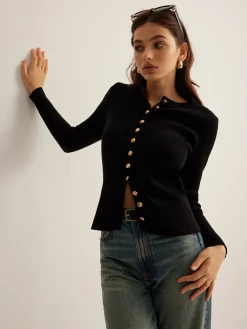 Hot Button Down Skinny Knit Top Sweater Tops|Sweaters & Cardigans