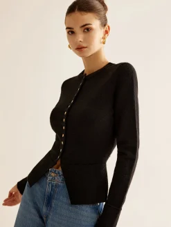 Sale Button Down Slit Slim Cardigan Cardigans|Sweaters & Cardigans