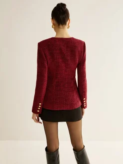 Discount Button Down Slit Tweed Blazer Outerwear|Blazers