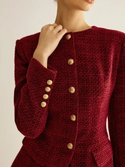 Clearance Button Down Slit Tweed Blazer Outerwear|Blazers