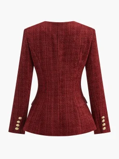 Clearance Button Down Slit Tweed Blazer Outerwear|Blazers
