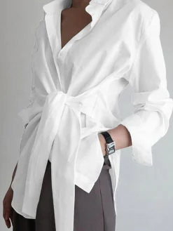 Outlet Button Down Tied Long Shirt Blouses & Shirts|Tops
