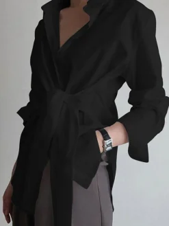 Outlet Button Down Tied Long Shirt Blouses & Shirts|Tops