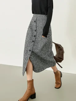 Button Down Tweed Boucle Maxi Skirt Skirts|Bottoms