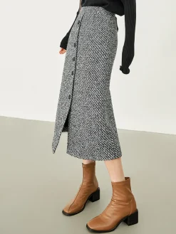 Button Down Tweed Boucle Maxi Skirt Skirts|Bottoms
