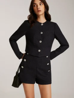Hot Button Down Tweed Short Blazer Outerwear|Blazers