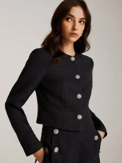 Hot Button Down Tweed Short Blazer Outerwear|Blazers