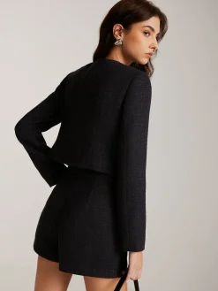 Hot Button Down Tweed Short Blazer Outerwear|Blazers