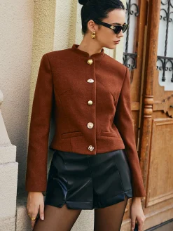 Best Button Down Tweed Short Coat Outerwear|Coats