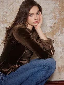 Clearance Button Down Velvet Slim Blouse Blouses & Shirts