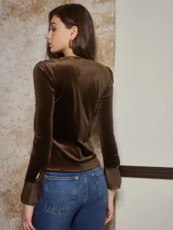 Clearance Button Down Velvet Slim Blouse Blouses & Shirts