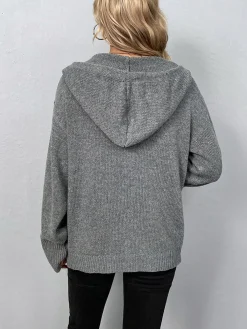 Best Button Drawstring Hooded Cardigan Cardigans|Sweaters & Cardigans