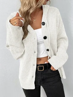 Best Button Drawstring Hooded Cardigan Cardigans|Sweaters & Cardigans