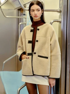 Clearance Button Faux Fur Winter Coat Outerwear|Coats