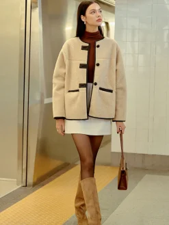 Clearance Button Faux Fur Winter Coat Outerwear|Coats