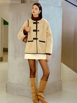 Clearance Button Faux Fur Winter Coat Outerwear|Coats