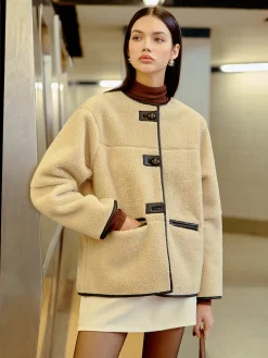 Clearance Button Faux Fur Winter Coat Outerwear|Coats