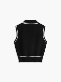 Outlet Button Front Contrast Binding Sleeveless Skirt Set Skirt Sets|Long Sleeve Sets