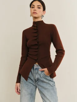 Best Button Pleated Split Knit Top Sweater Tops|Sweaters & Cardigans