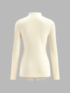 Best Button Pleated Split Knit Top Sweater Tops|Sweaters & Cardigans