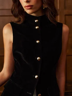 Best Button Slit Velvet Top With Chiffon Skirt Set Skirt Sets|Long Sleeve Sets