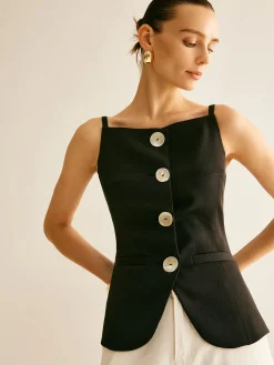 Sale Button Split Cami Vest Outerwear|Vests
